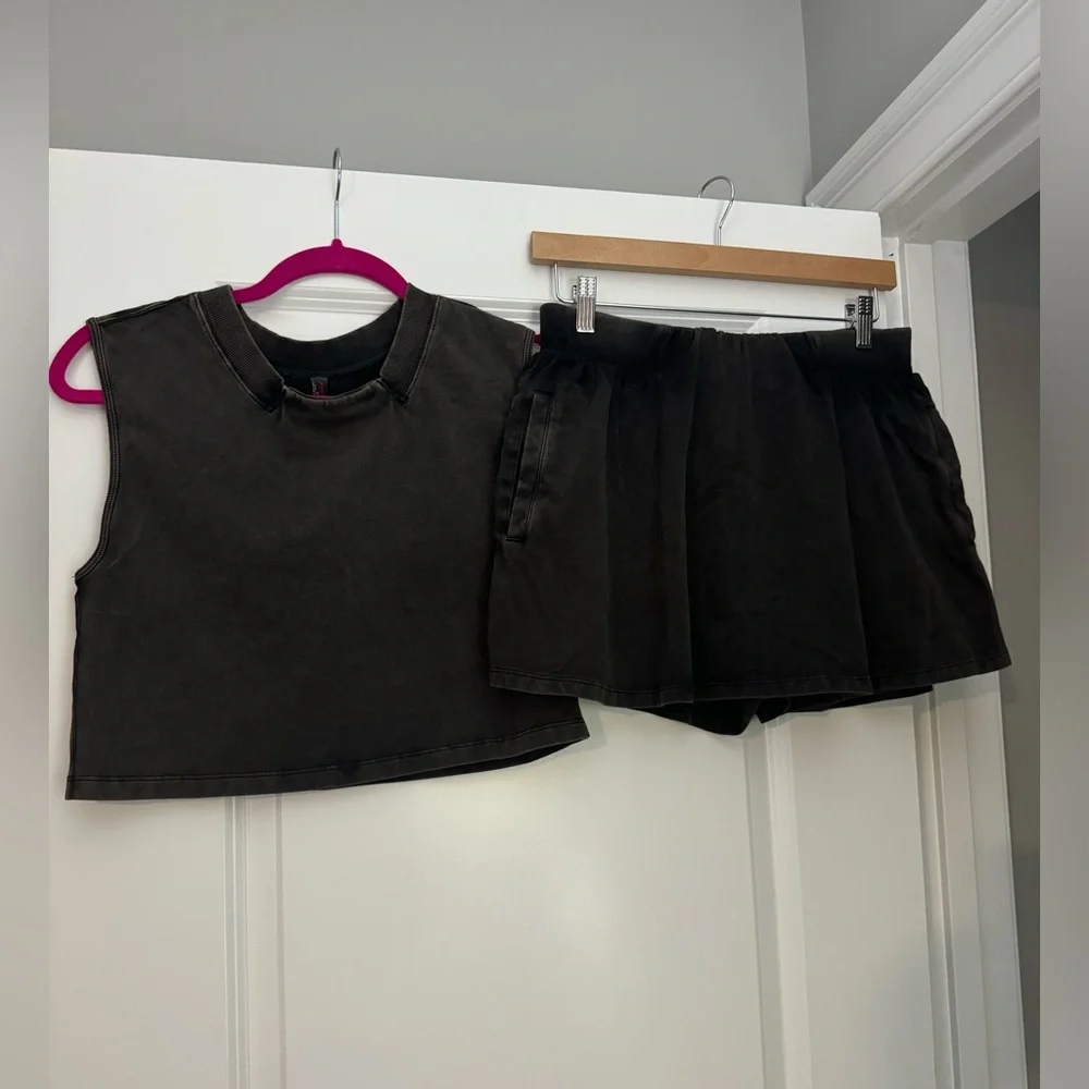 NWT Free People Women’s Hot Shot Skort Set in Washed Black Size XL